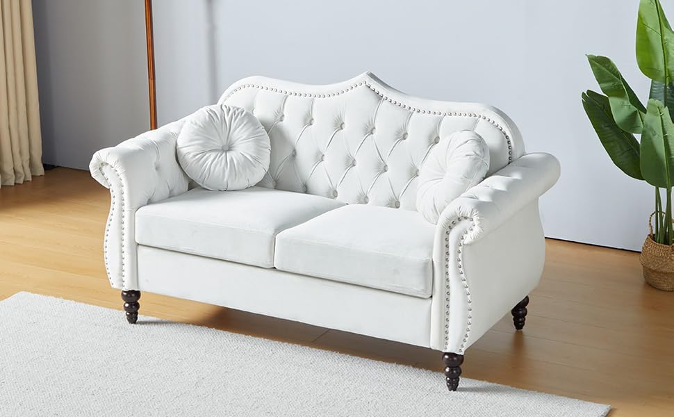 AVZEAR 60" Loveseat Sofa, Chesterfield Sofa, Mid-Century Modern Velvet - Image 3
