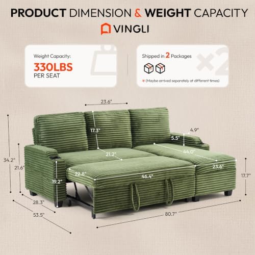 VINGLI L-Shaped Sectional Sleeper Sofa - Image 3