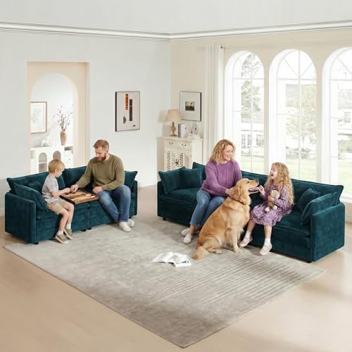 GNIXUU 112" Blue Modular 3 Seater Cloud Sectional Couches - Image 3