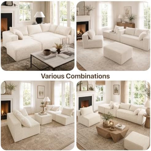 Claiks 132" Boneless Couch, U-Shape Corduroy Sectional Sofa - Image 3