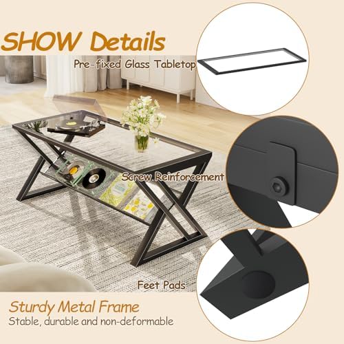Wolawu Glass Coffee Table Living Room Table - Image 7