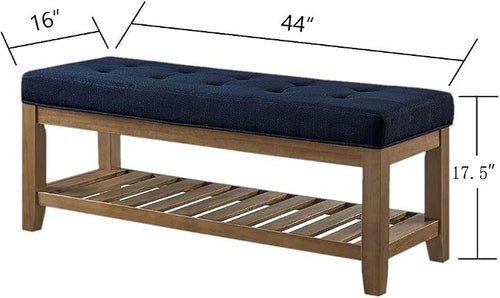 24KF Large Rectangular Upholstered Tufted Linen Fabric Ottoman Bench, Padded - Image 2