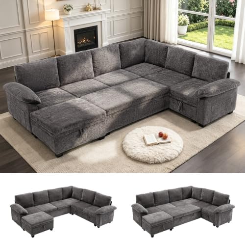 108''Modular Sectional Sleeper Sofa, L Shape Pull Out Sofa Bed by HOMYEDAMIC