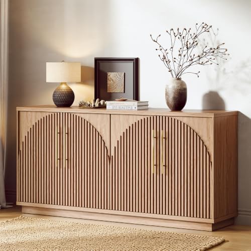 65" Buffet Cabinet with Storage, Fluted Sideboard Cabinet with 4 Arched Doors & by beronbaer