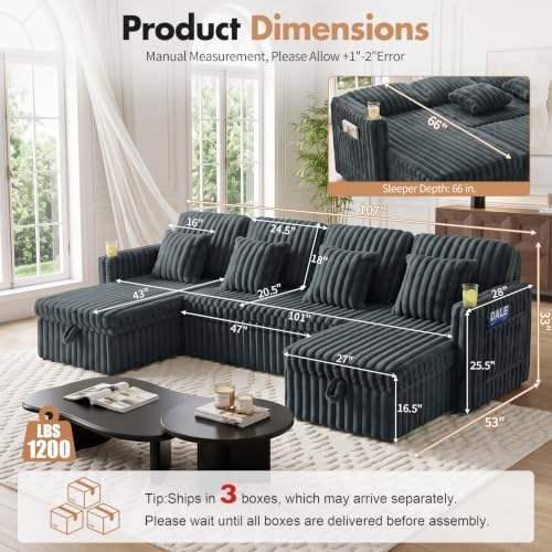 108" U Sectional Sleeper Sofa Pull Out Couch - Image 3