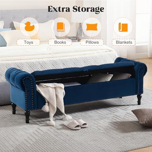 Velvet Storage Bench 67 Inch Upholstered Tufted Ottoman Bench - Image 6