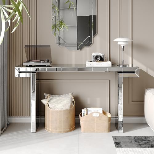 Silver Mirrored Console Table, 360° Reflective, Modern Luxury Mirrored Furniture - Image 6