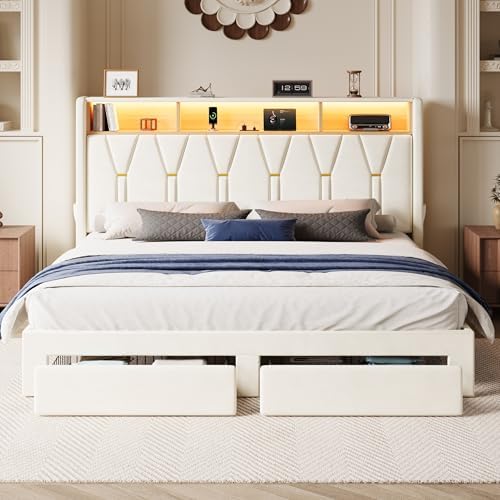 SHA CERLIN King Bed Frame, 2 Storage Drawers & 2-Tier Storage Headboard - Image 3