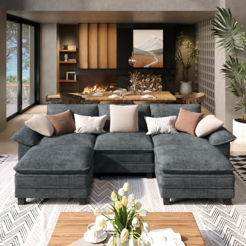 SUNSHINE VALLEY 123.6" U Shaped Modular Cloud Couch Sectional Sofa Ottoman by SUNSHINEVALLEY