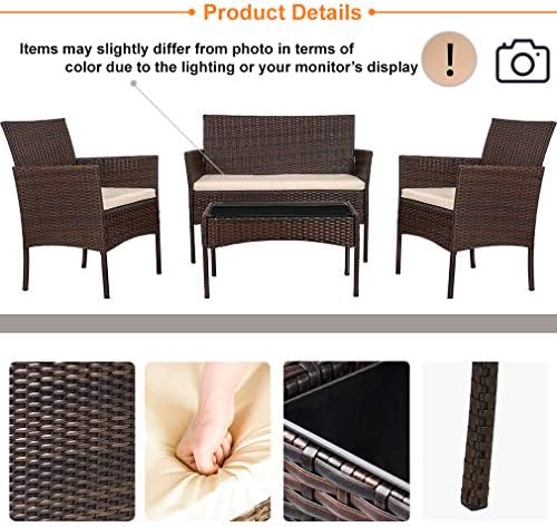 FDW 4-Piece Patio Furniture Set | Brown & Khaki | Outdoor Wicker Furniture - Image 3