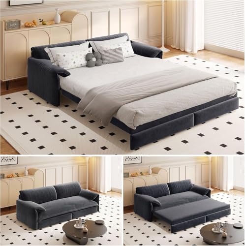 66" Convertible Queen Size Futon Sofa Bed, 3-in-1 Pull Out Sleeper Sofa Bed - Image 6