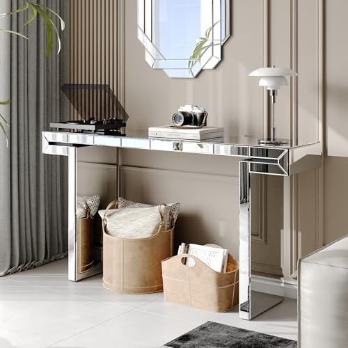 Silver Mirrored Console Table, 360° Reflective, Modern Luxury Mirrored Furniture by Unknown