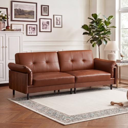 90.6'' Mid Century Modern Leather Couch, Oversized 4-Seater Sectional Sofa - Image 3