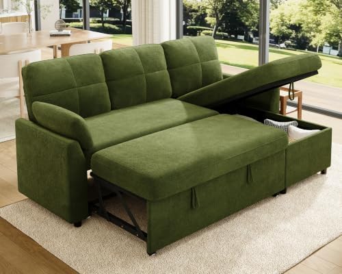 L-Shaped Sofa Bed with Storage Chaise, Pull Out Sleeper Couch by FORTEVAHome