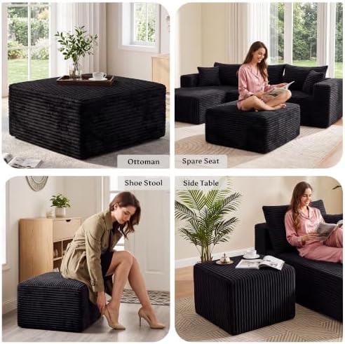 Boneless Ottoman for Couch, Corduroy Cloud Ottoman, Oversized Square Large Pouf - Image 5