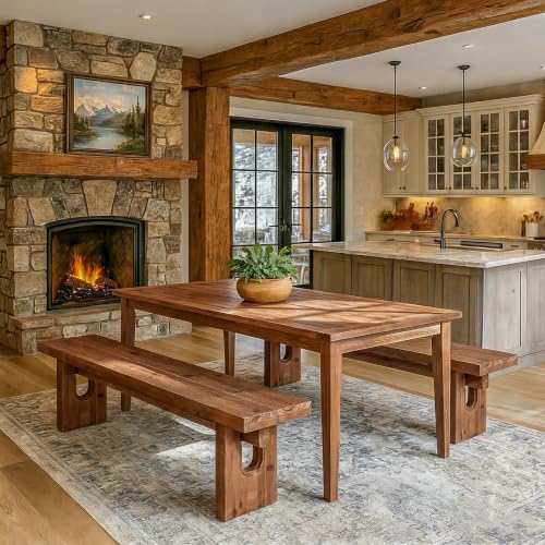 63" Solid Wood Bench, Extra Long Farmhouse Dining Bench - Image 5