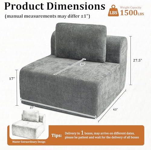 37" Oversized Boneless Couch, Comfort Cloud Sectional Couches - Image 2