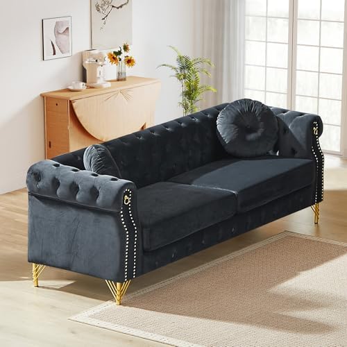 Mid Century Modern Chesterfield Sofa, Upholstered Button Tufted Velvet Couch by JEEOHEY