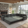 118" Chenille L-Shaped Pull-Out Sectional Vintage Sleeper Sofa, Dark Grey by Unknown