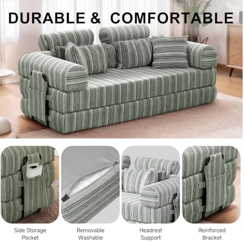 79" Convertible Sofa Bed, High Backrest Boneless Couch - Image 6