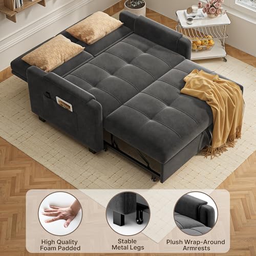 Gizoon Convertible Sofa Bed 3-in-1 Small Loveseat Sleeper Sofa, Velvet Grey - Image 3
