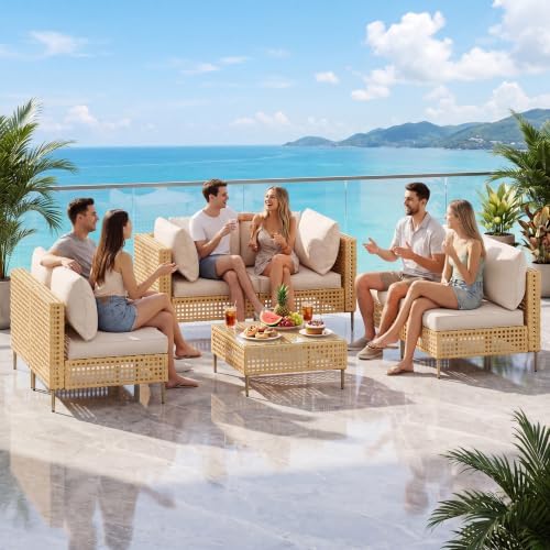 LHBcraft 7-Piece Patio Furniture Set, Handmade Rattan Outdoor Furniture Set by LHBcraft-US