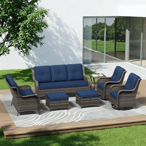 7 Piece Outdoor Wicker Patio Furniture Set, Outdoor Swivel Rocker Patio Chairs by Gardenbee