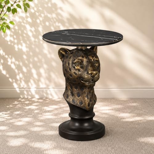 25" Luxury Leopard Head Side Table by Gurdenidea