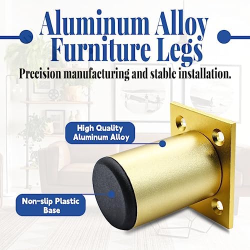 4-Pack Adjustable Aluminum Alloy Furniture Legs 2.36" Height Gold - Image 3