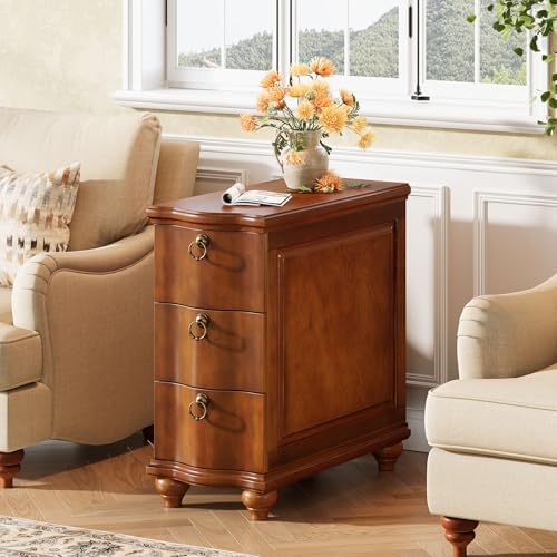 Tribesigns Wood Narrow End Table, Fully Assembled Walnut Nightstand - Image 4