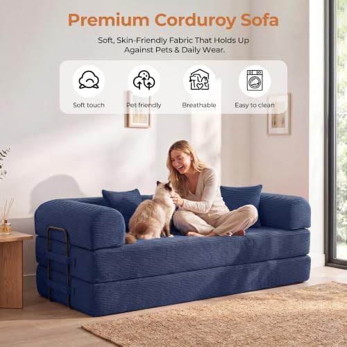 79" Convertible Futon Sofa Bed, Boneless Couch - Image 5