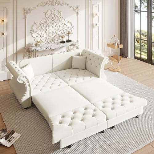 83.8" Velvet Pull-Out Chesterfield Sleeper Sofa Bed by Unknown