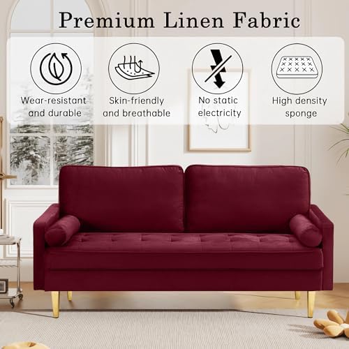 67" Modern Velvet Loveseat Sofa Couch, Mid-Century Tufted Upholstered Small - Image 3
