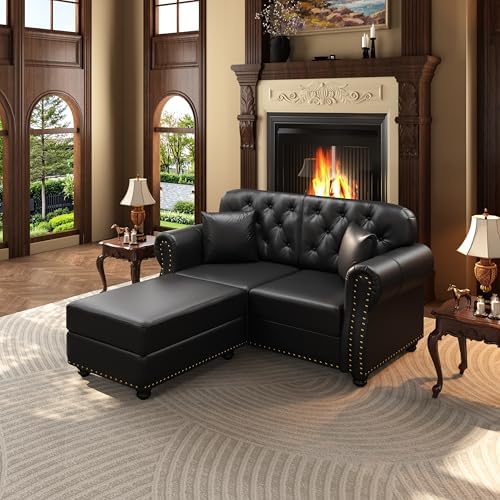 KEIKI 63" Faux Leather Chesterfield Sofa by KEIKI