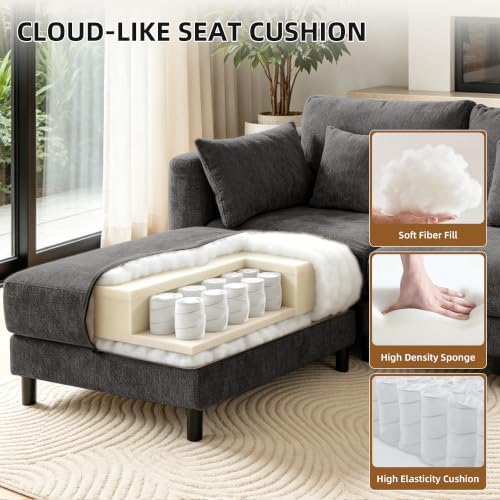 112.4" U Shaped Cloud Couch, Modular Sectional Sofa - Image 5