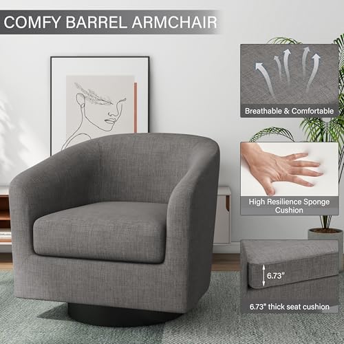 Pia Ricco Set of 4 Fabric 360° Swivel Barrel Accent Chair Gray - Image 4