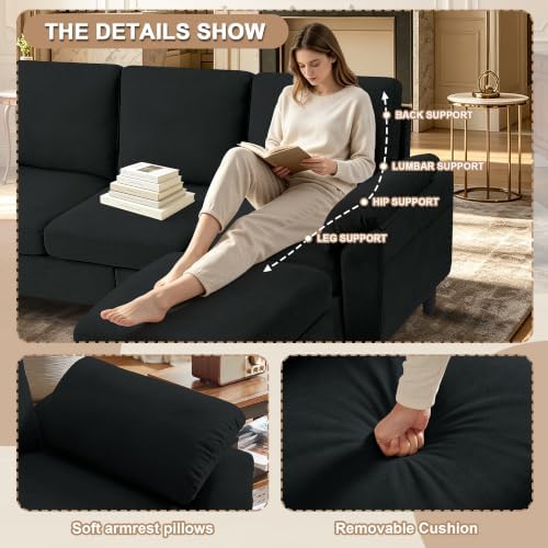 3 Pieces Sofa Set, L Shaped Sectional Couch and Loveseat Set - Image 5