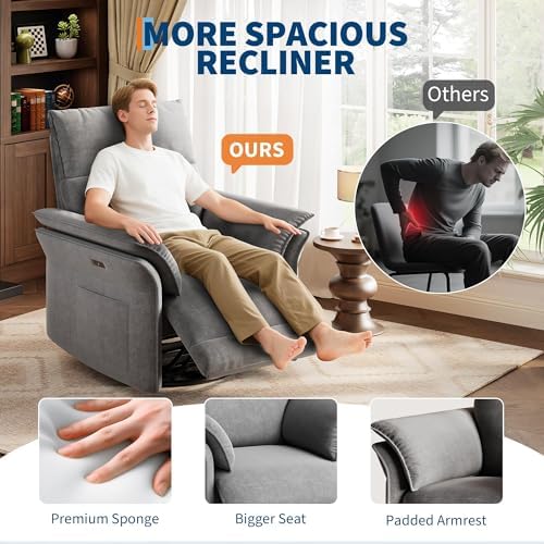 GAOMON Power Swivel Rocker Recliner, Nursery Glider, USB a&c, Light Gray - Image 4