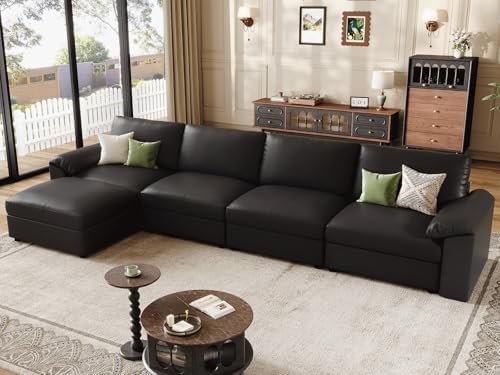 EASE MOOSE Leather Sectional Couch, L Shaped Deep Seat Modern Sofa by EASEMOOSE