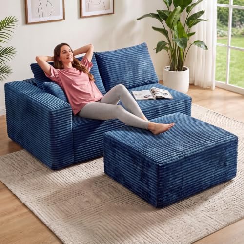 Boneless Ottoman for Couch, Corduroy Cloud Ottoman, Oversized Square Large Pouf - Image 3