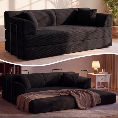 79'' Convertible Futon Sofa Bed, High‑Back Boneless Couches by PQOPQO