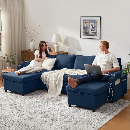 Sofa Bed Pull Out 2 in 1 Sectional Sleeper Sofa U Shaped Couch - Image 4