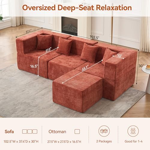 MONVANE 103'' Modular Sectional Sofa, Cloud Sectional Couch - Image 2
