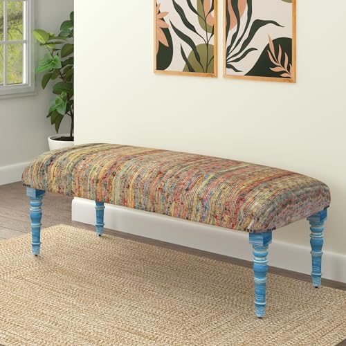 LR Home Chindi Multicolor Handmade Upholstered Bench - Image 2