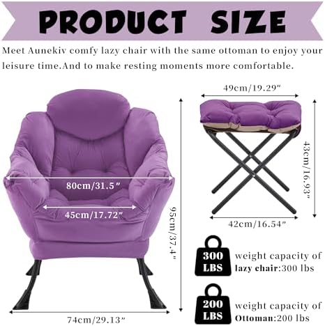 Lazy Chair with Ottoman, Comfy Reading Chair - Image 2