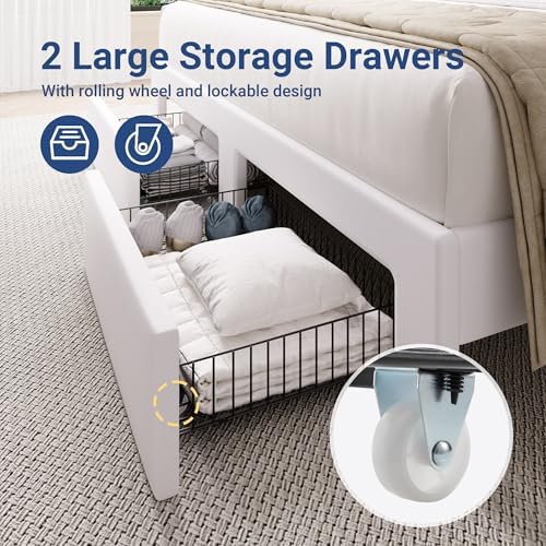 Allewie Queen Bed Frame with 2-Tier Storage Headboard, Charging Station & LED - Image 6