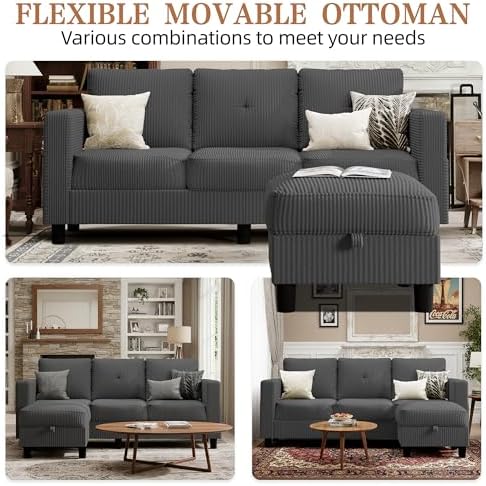 Shintenchi 76" Modern Upholstered Sectional Sofa Couch, L-Shaped Convertible - Image 4