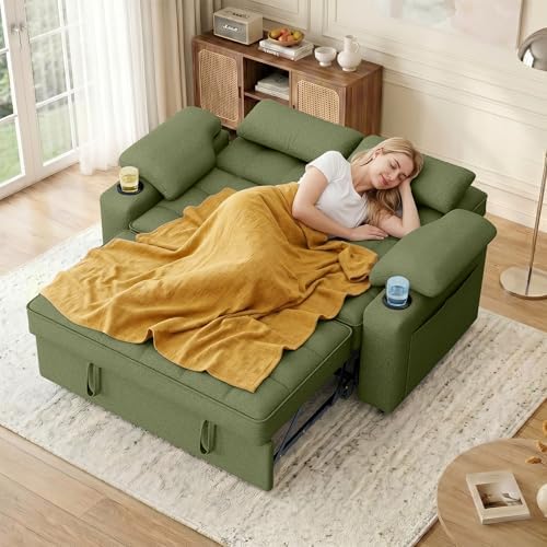 58'' Convertible Sofa Bed with USB Charger and Cup Holders, Teddy Fabric - Image 7