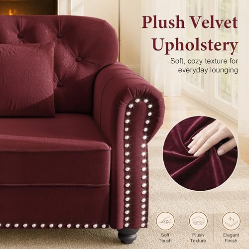 41.3" Velvet Chesterfield Sofa - Image 5