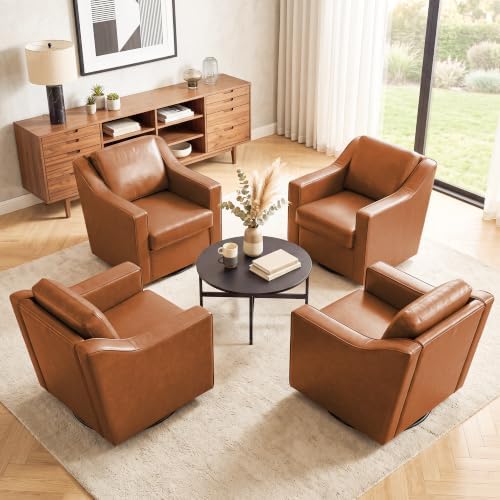 PU Leather Swivel Accent Chairs Set of 4, Modern Armchair, Light Brown by UIXE